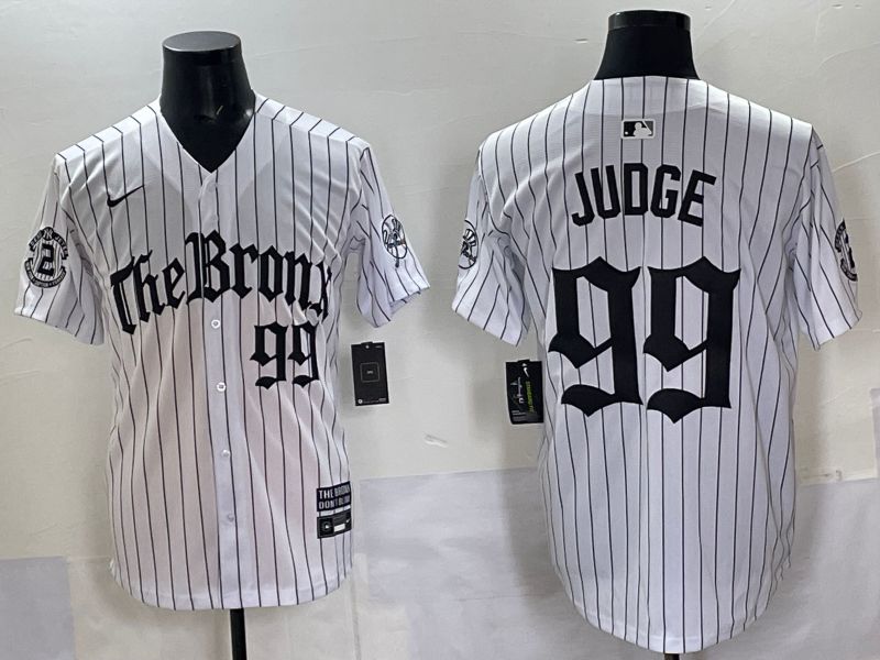 Men 2025 New York Yankees 99 Judge White Stripe Five generations Joint Name Nike MLB Jersey style 05